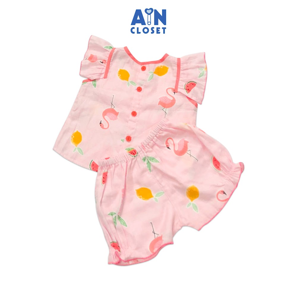 Bộ quần áo ngắn bé gái họạ tiết Dưa hấu nền hồng xô sợi tre AICDBGR17OAU AIN Closet