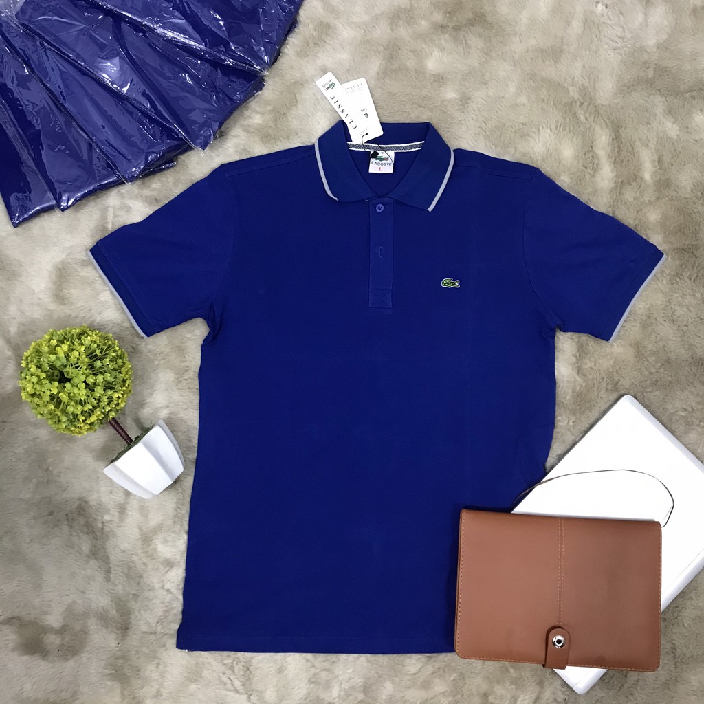 Áo Thun Polo Màu Xanh Dương Đậm Ngắn Tay Có Cổ Vải Cá Sấu Form Đẹp