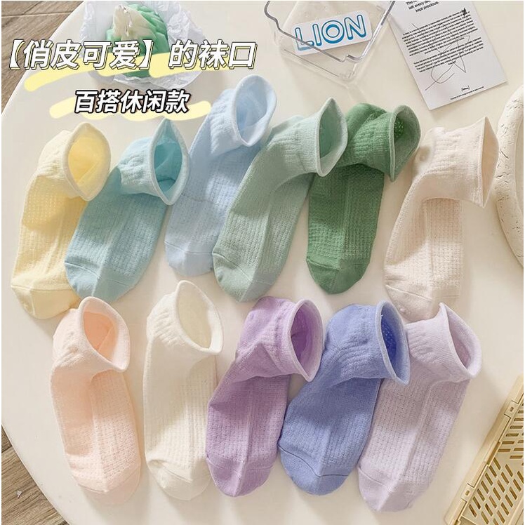 Vớ WAFNHA D512 bằng cotton mỏng nhẹ thoáng khí màu sắc kẹo ngọt phong cách Hàn Quốc cho bé gái