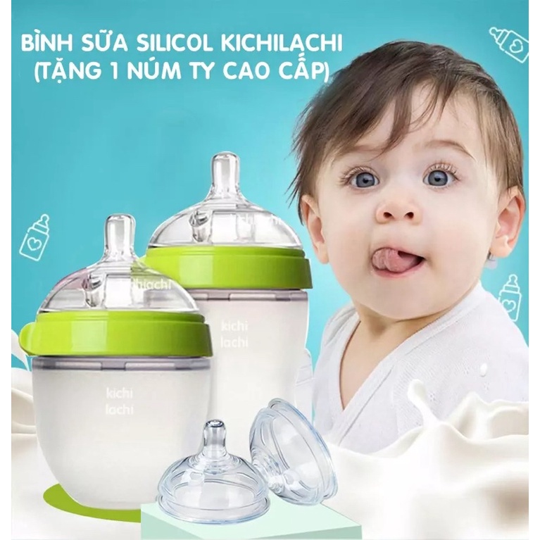 Bình sữa silicon siêu mềm KICHILACHI chính hãng cho bé 150ml/250ml