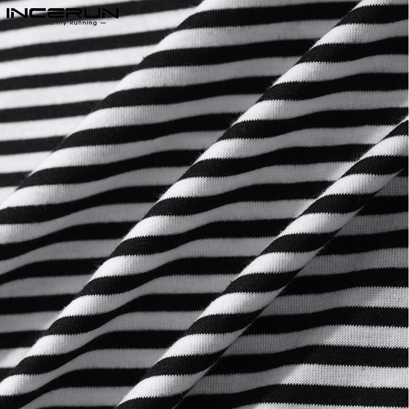 Áo thun INCERUN ngắn tay cổ tròn mềm mại họa tiết kẻ sọc phong cách đơn giản cho nam