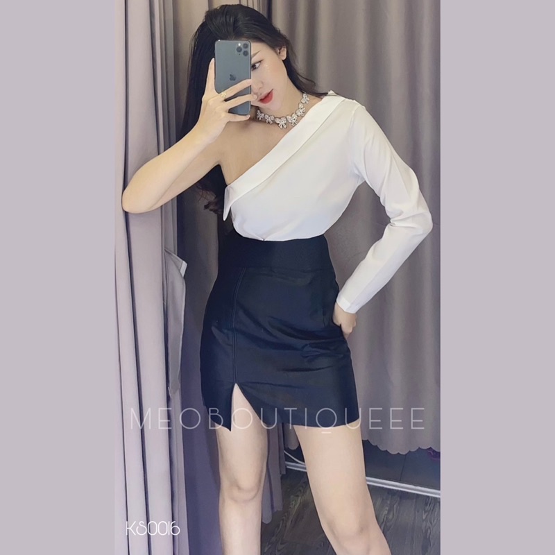 Áo Lệch 1 Vai Tay Dài Dây Kéo Đồng