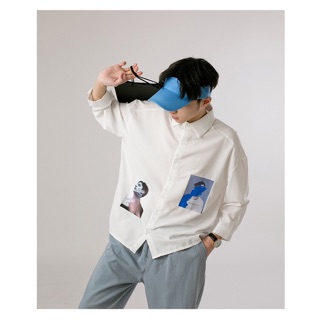 THINKER shirt/ sơ mi Hàn trắng đen