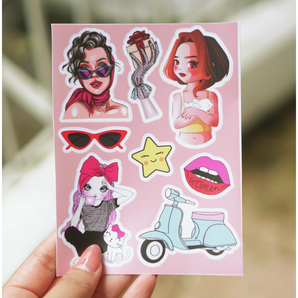 [Set 100+ Hình] Sticker Girl Style Cute Chống Thấm Nước | STK93 | Hình Dán Mũ Bảo Hiểm Điện Thoại Laptop Bình Nước