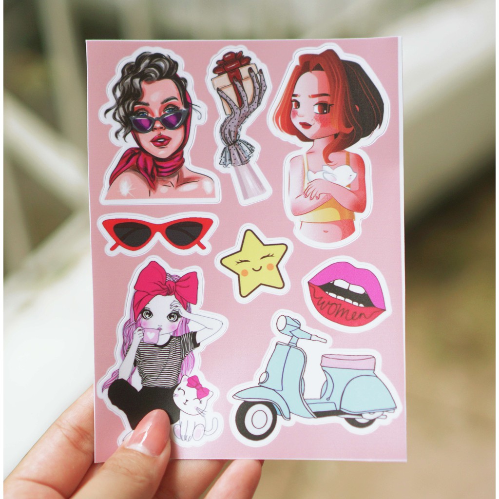 [Set 100+ Hình] Sticker Hình Girl Style Cute |Dán Nón Bảo Hiêm, Điện Thoại, Laptop, Bình Nước..Chống Nước, Chống Bay Màu