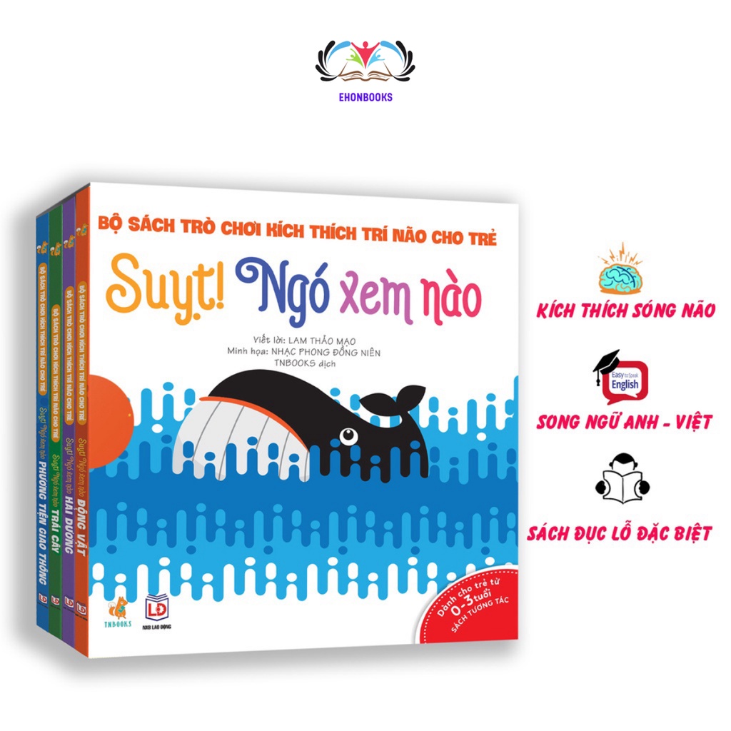 Sách thiếu nhi - Bộ 4 cuốn Sách Trò Chơi Kích Thích Trí Não Cho Trẻ - Suỵt! Ngó Xem Nào - Tương tác cho bé 0-3 tuổi
