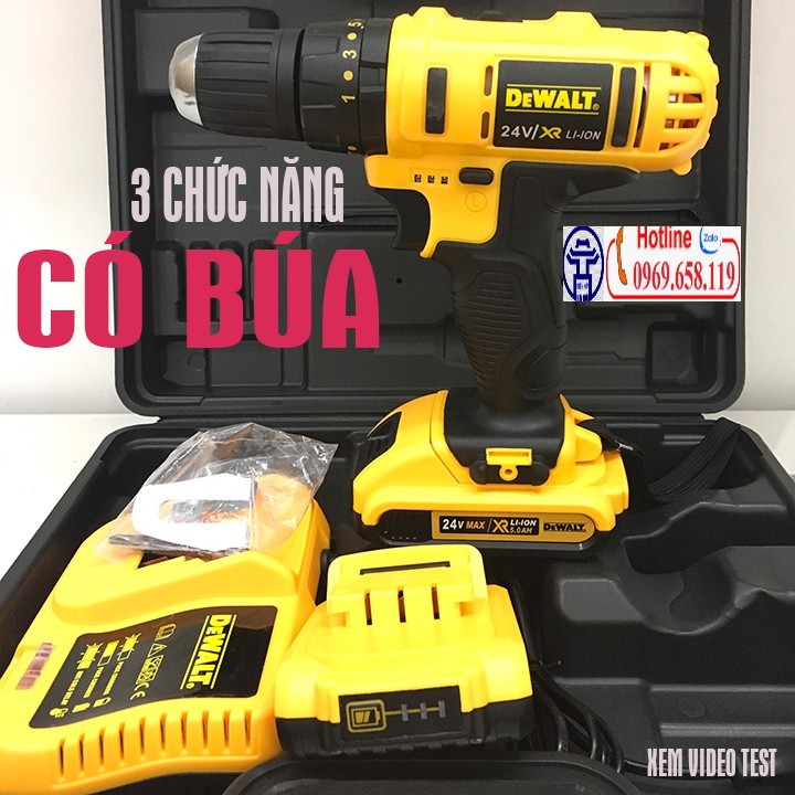 [TẶNG MŨI KHOAN ]Máy khoan pin Dewalt 24V có Búa - cực khỏe loại tốt, khoan gỗ ,sắt,gạch men, vít ốc đa năng