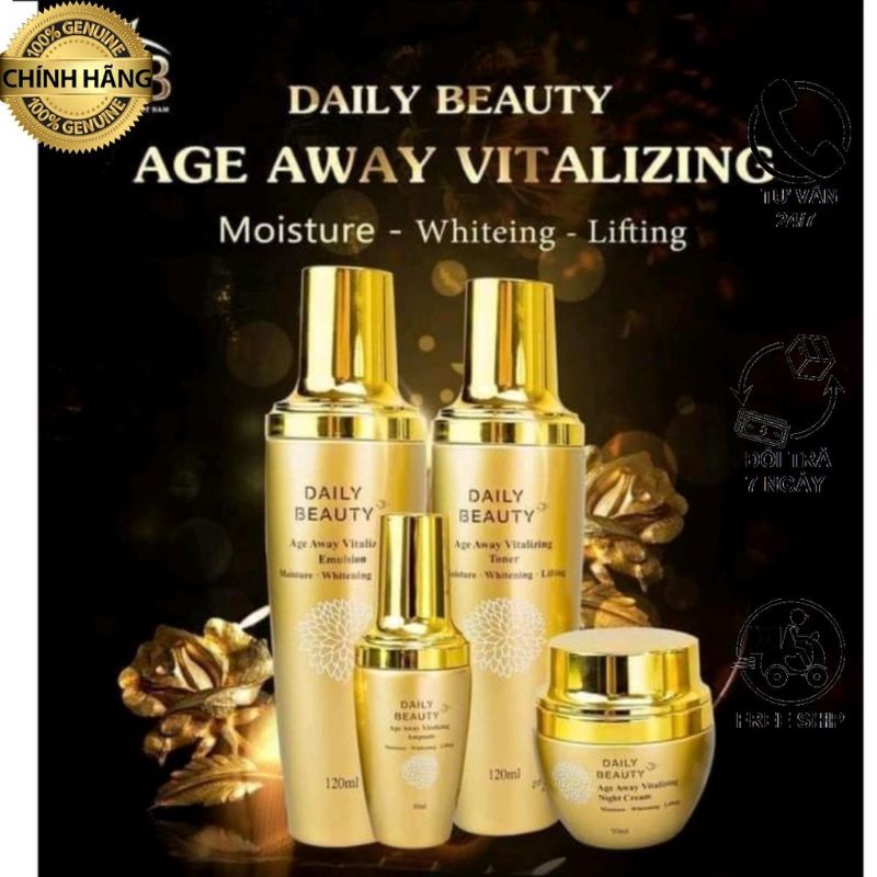 Bộ Tứ Sản Phẩm Chăm Sóc Da Daily Beauty Age Away Vitalizing Rich& Beauty-Csmetics (Tặng 1 Kem Chống Nắng Trị Giá 340k)