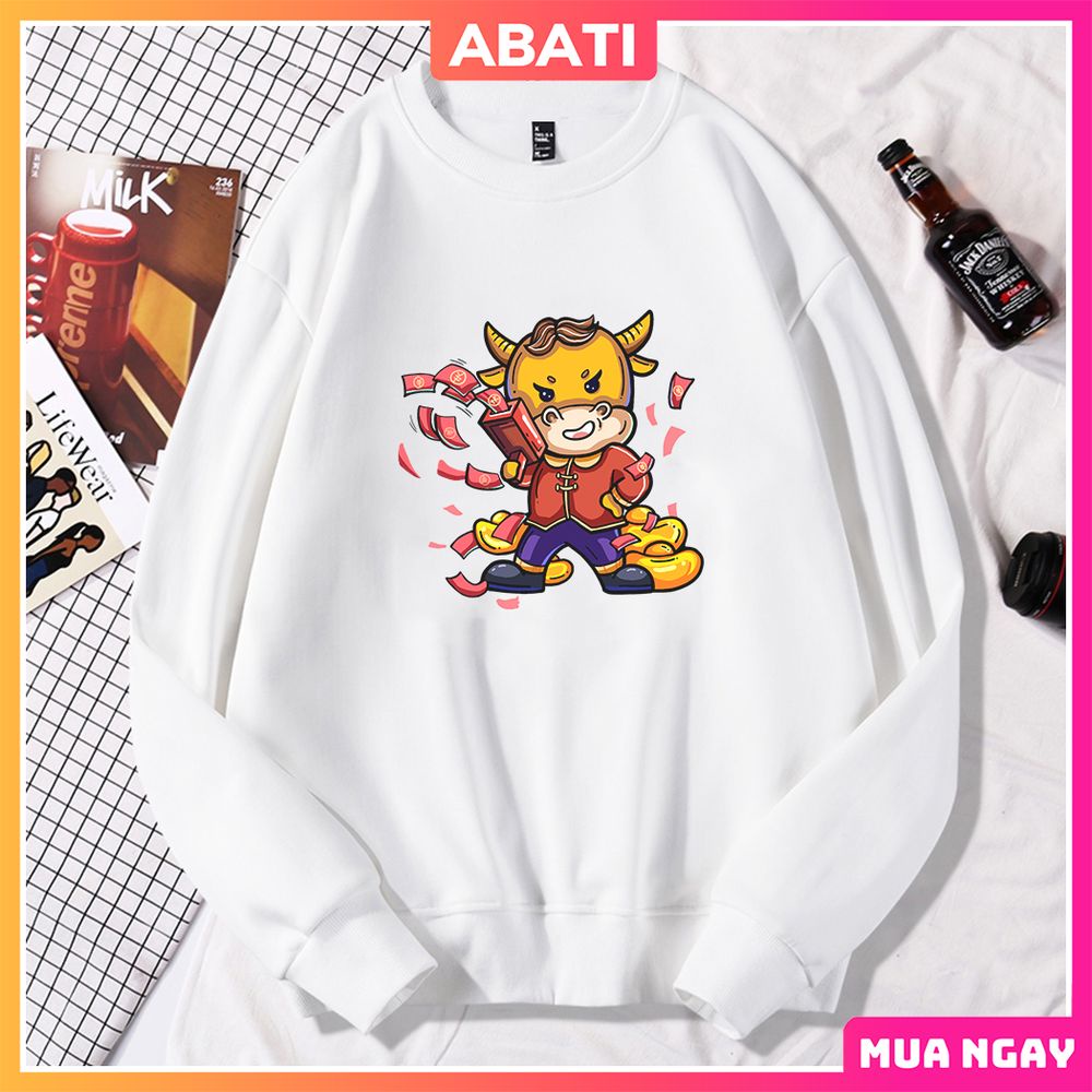 Áo nỉ sweater nam nữ cổ tròn dài tay ấm áp ABATI Áo nỉ mùa đông form rộng vải nỉ bông ấm áp phong cách hàn quốc | BigBuy360 - bigbuy360.vn