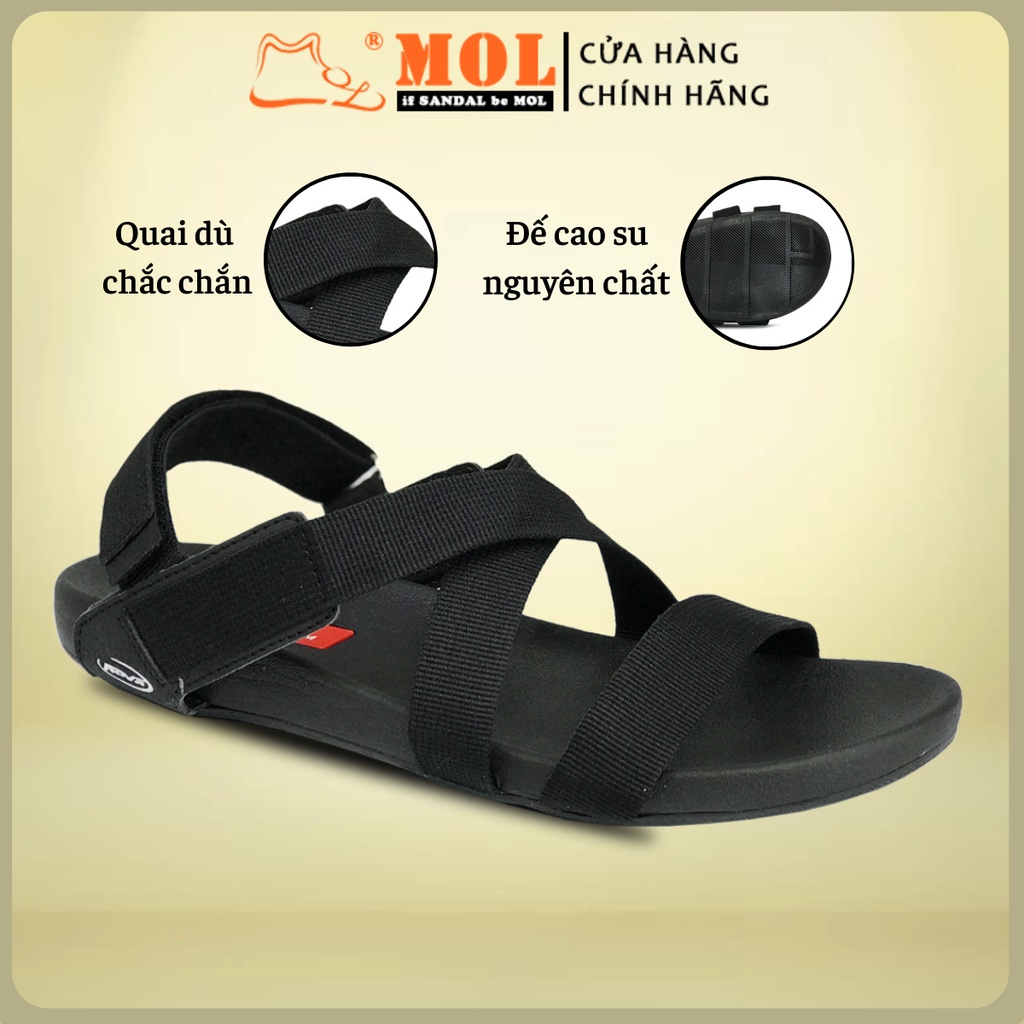 Giày sandal nam hiệu Rova siêu bền quai chéo đế cao su quai dù đi làm đi học màu đen mã RV4905