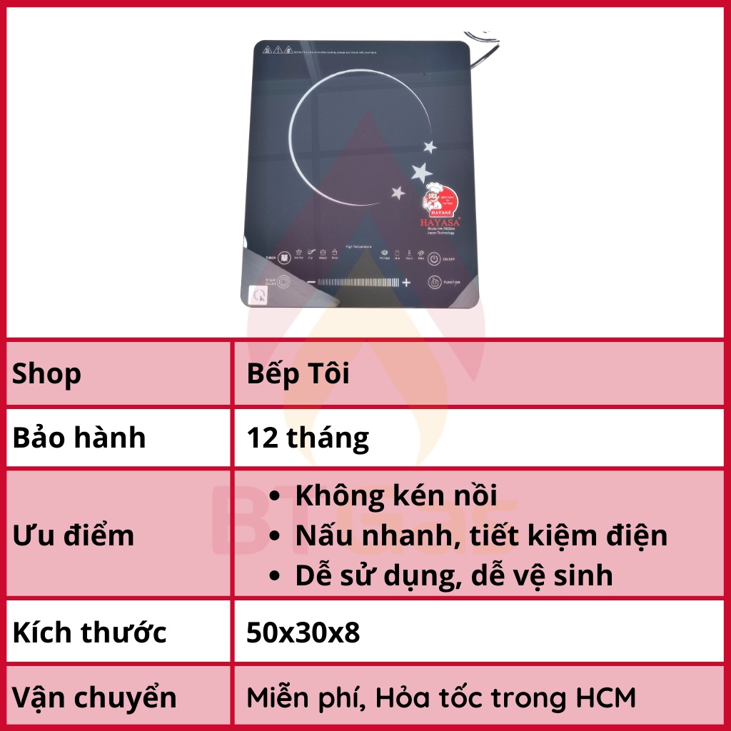 Bếp hồng ngoại đơn HAYASA HA-780 Slim, bếp điện hồng ngoại cảm ứng 2 vòng nhiệt tiết kiệm điện, 2000W