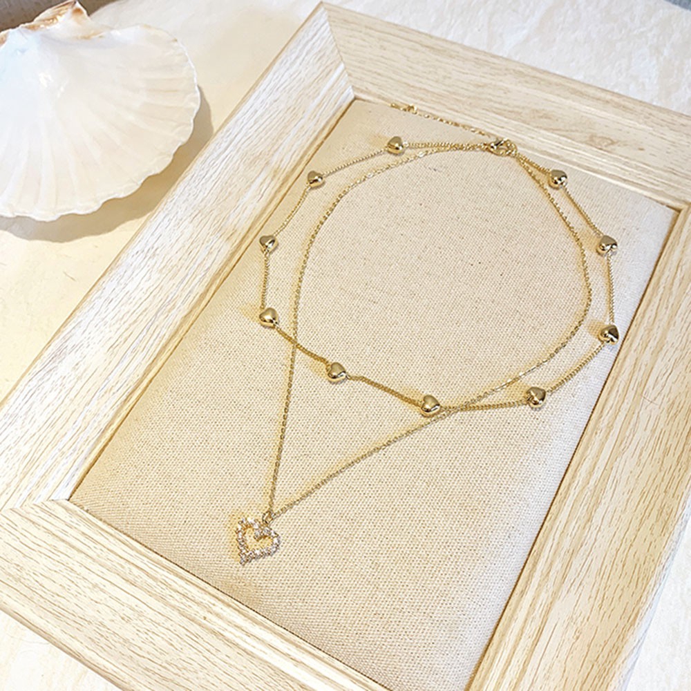 Dây Chuyền Hợp Kim Nhiều Lớp Mặt Hình Trái Tim Gắn Đá Sang Trọng Cho Nữ