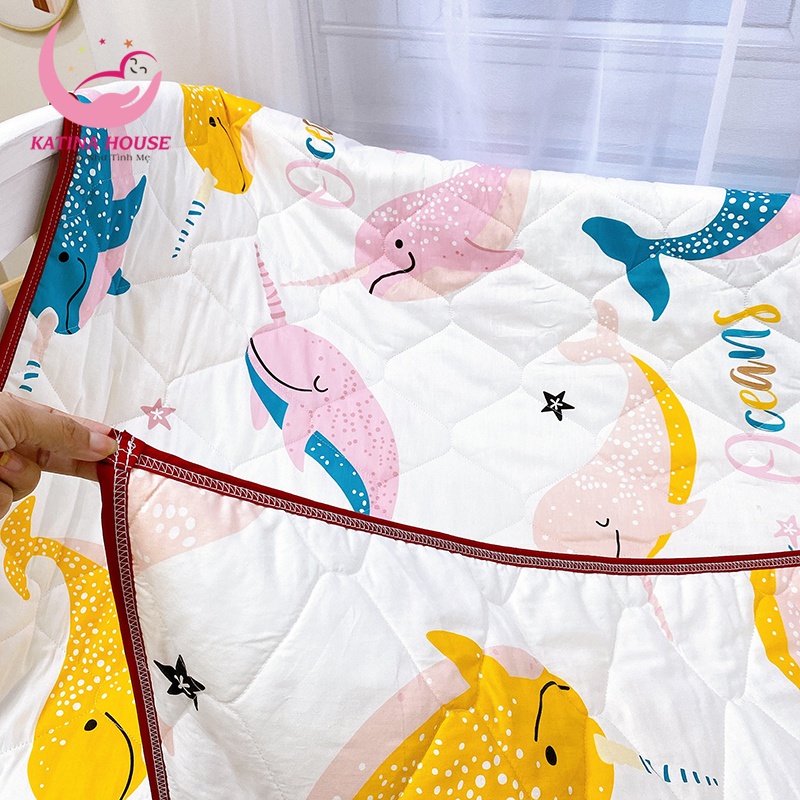 Mền cho bé đi học 1mx1m5 vải cotton mềm mát, thấm hút tốt, nhiều họa tiết đáng yêu
