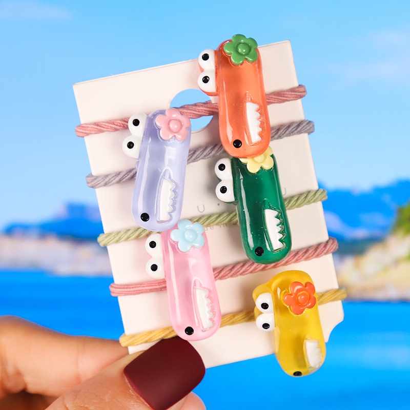 Bộ Dây Buộc Tóc Co Giãn Hình Khủng Long Hoạt Hình Dễ Thương Cho Bé Gái