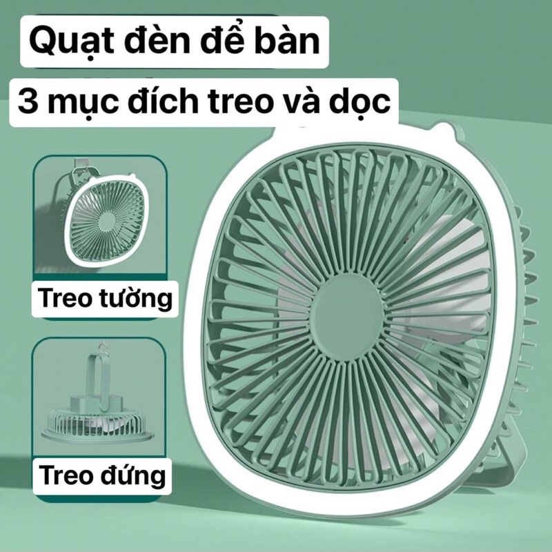 Quạt sạc tích điện có đèn led treo tường , để bàn chân sạc usb