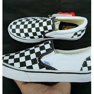 Giày thể thao v lười slip on caro đen trắng