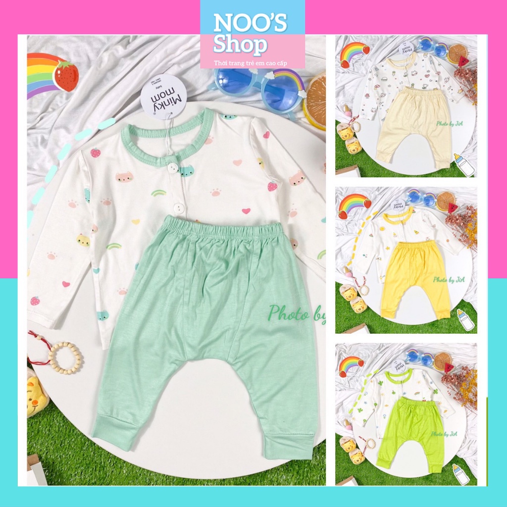 Quần Áo Sơ Sinh Bé Trai Bé Gái Thun Lạnh MINKY MOM Dài Tay In Thân Áo Cài Nút Giữa cho bé từ 3-13kg