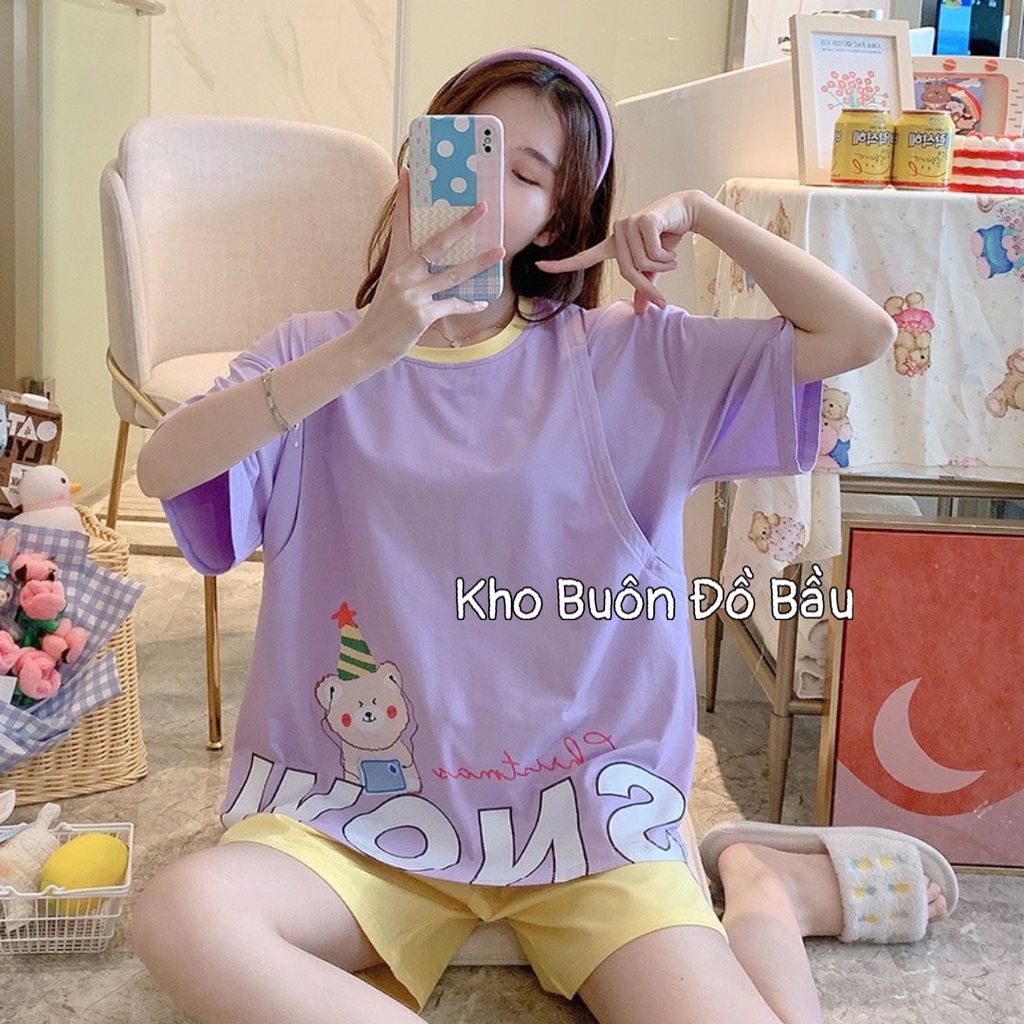 Đồ bộ bầu chất cotton cao cấp với họa tiết in hình dễ thương mặc bầu và sau sinh BĐ866