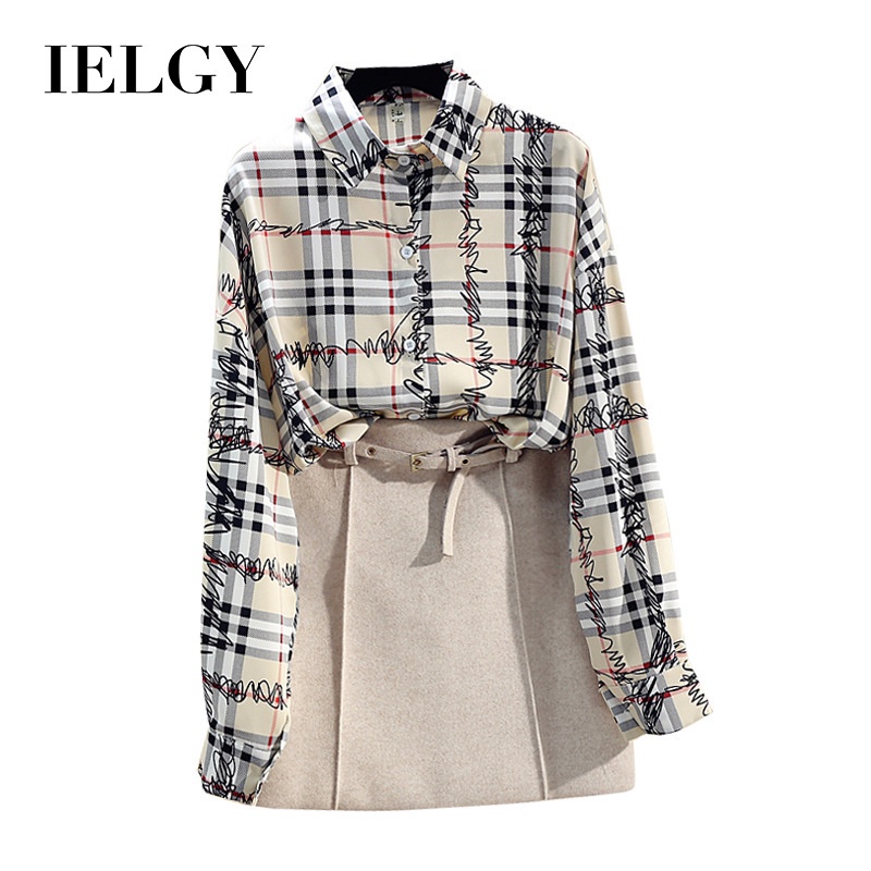 Áo sơ mi vải chiffon dáng rộng phong cách cổ điển kiểu mới IELGY