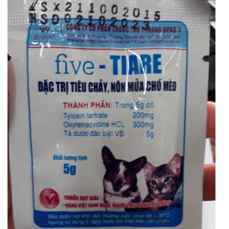 Five Tiare 5g chuyên dùng tiêu chảy, nôn mửa cho chó mèo