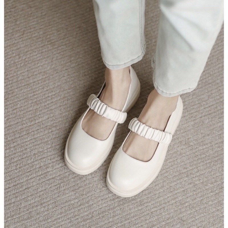 [XẢ RẺ] Giày lolita mũi vuông, Giày doc nữ da lì quai nhún đẹp kèm ảnh thật