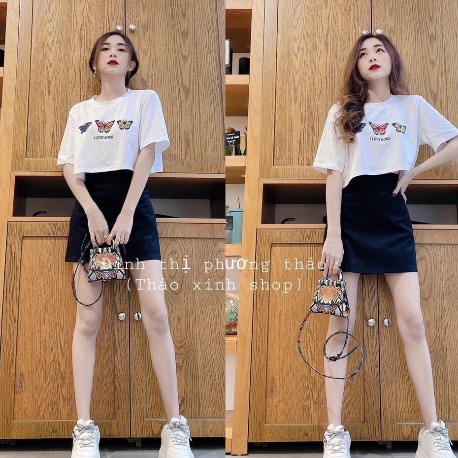 Áo croptop bướm tay Lỡ Form Rộng 3 Màu Siêu Cute AT11