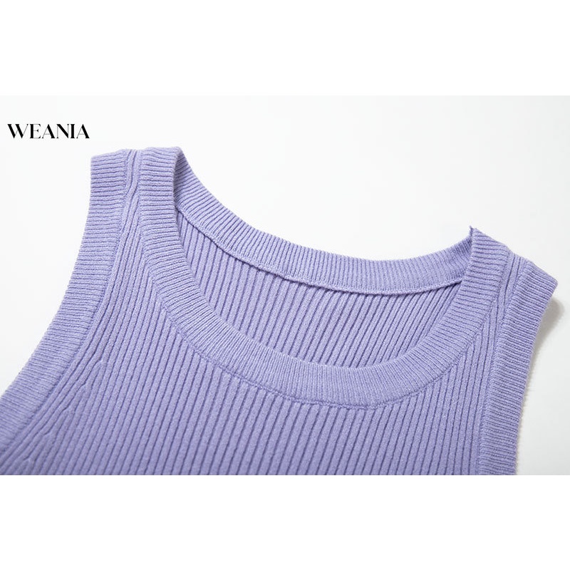 Áo Tank Top Dệt Kim Cổ Tròn Thiết Kế Đơn Giản Quyến Rũ Cho Nữ