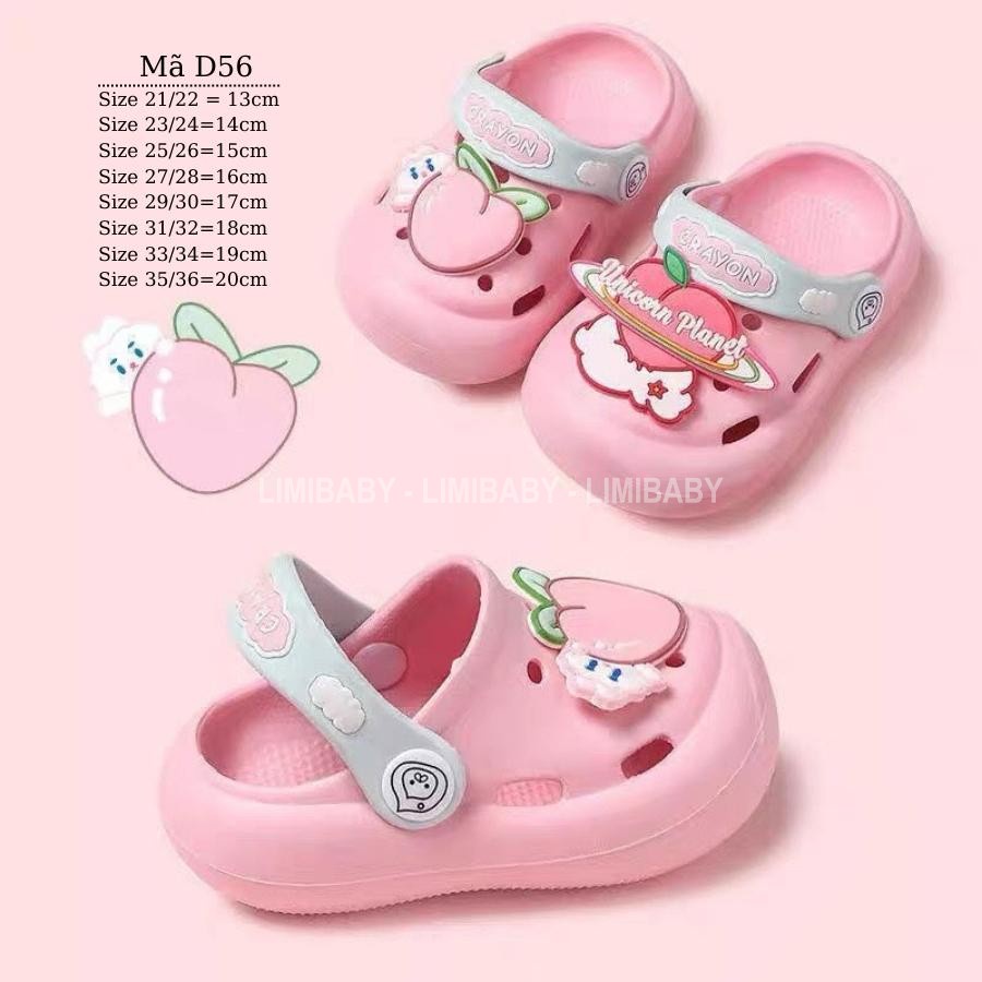 Dép cho bé gái nhẹ êm LIMIBABY sục cross nhựa dẻo có quai cho bé từ 1, 2, 3, 4, 5, 6, 7, 8 tuổi chống trơn trượt D56