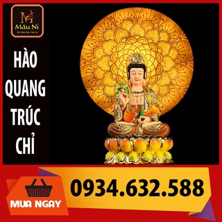 Tranh trúc chỉ in MÂU NI,  tròn, Sen qui tâm, đặt phía sau tượng thờ cao 25cm đến 45cm