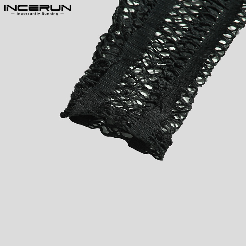 Áo INCERUN dài tay phối lưới xuyên thấu thời trang cho nam