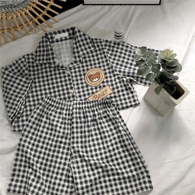 Bộ Ngủ Pyjama Thêu Gấu Vải Gòn Sữa Quảng Châu ❤️