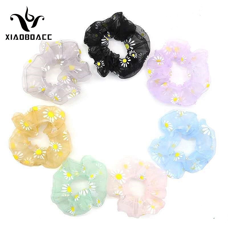 XiaoboACC Scrunchies Dây Buộc Tóc Mỏng Co Giãn Hình Hoa Cúc Thời Trang Hàn Quốc