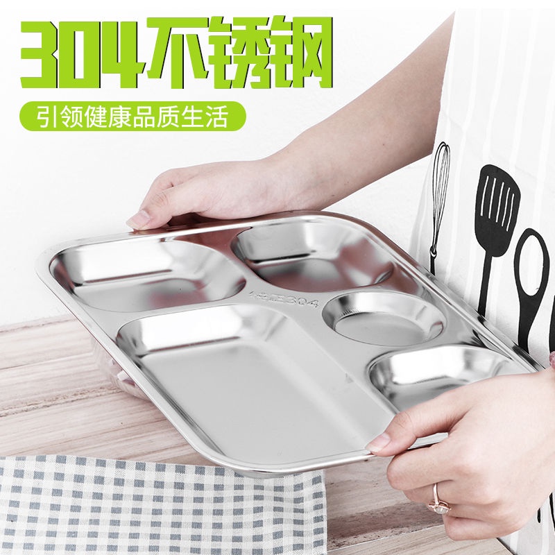 Khay Đựng Thức Ăn Chia Ngăn 3 / 4 / 5 Phần Bằng Thép Không Gỉ Tiện Dụng