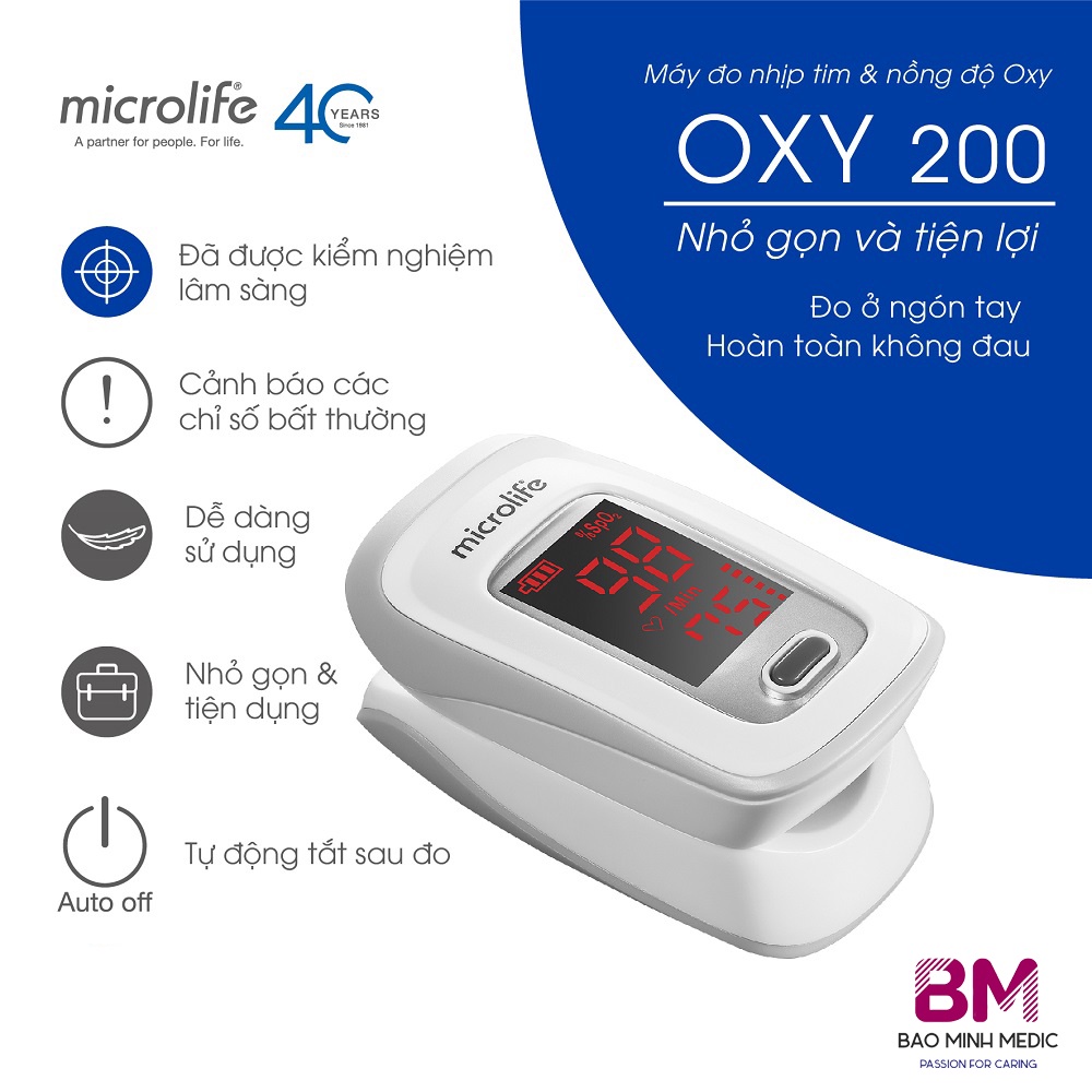 [Giao hỏa tốc] Máy đo nồng độ OXY trong máu và nhịp tim Microlife SPO2 OXY200 - Chính Hãng Thụy Sĩ