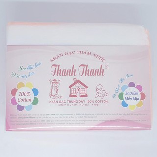 Khăn gạc Thanh Thanh Trung Dày 10 cái 4 lớp 30x37cm 100% cotton