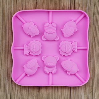 HCM - Khuôn silicon làm kẹo que, kẹo dẻo que, socola hình sư tử hà mã gấu