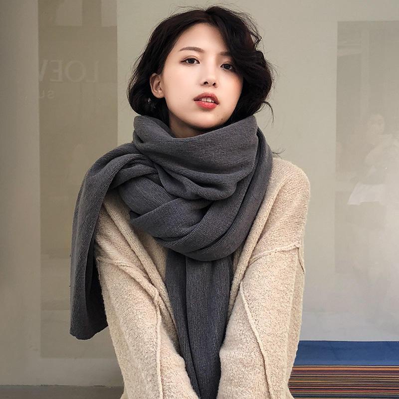 Khăn Choàng Cổ Dày Dặn Màu Trơn Thời Trang Hàn Quốc Dễ Phối Đồ Cho Nữ
