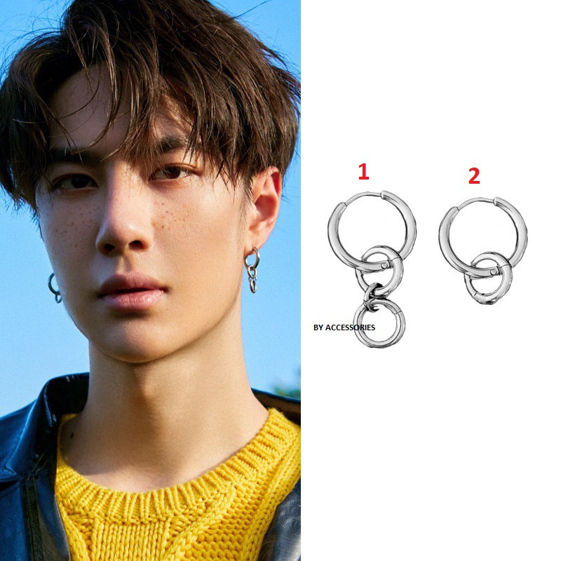 Bông tai titan unisex phối khoen tròn ko gỉ Vương Nhất Bác UE190801