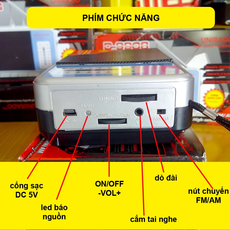 Máy nghe đài AM / FM Loa to pin sạc D-9908