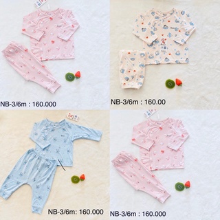 Bộ sơ sinh dài tay sợi tre cài chéo 0-3m, 0-6m