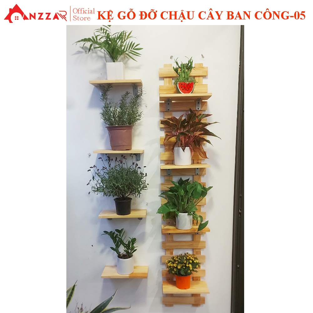 Kệ gỗ treo tường trang trí ban công nhiều tầng để cây cảnh chất liệu gỗ thông nhập khẩu thiết kế độc đáo Anzzar KBC-04