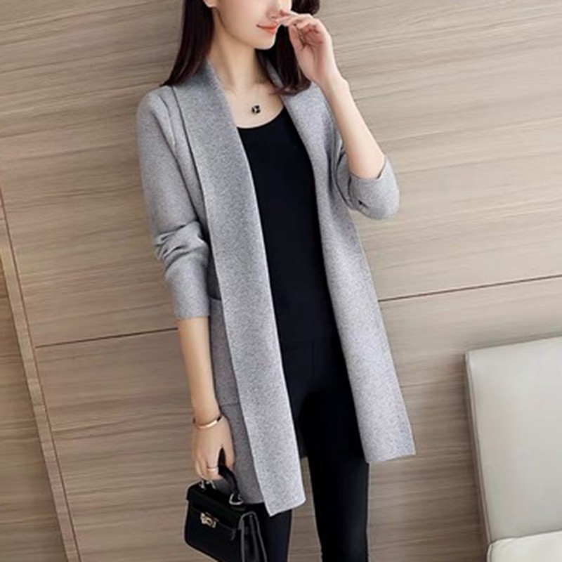 Áo Khoác Len Cardigan Dài Tay Có Túi Cho Nữ