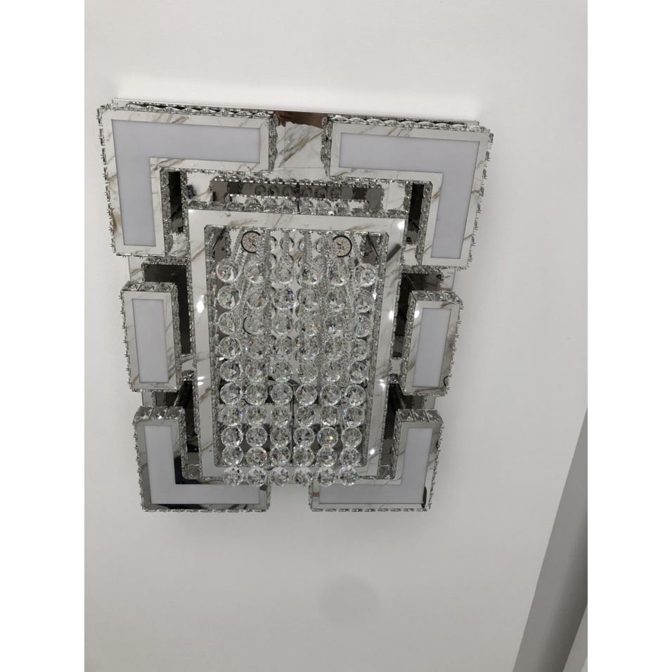 Đèn trần, Đèn mâm ốp trần pha lê hình chữ nhật KT: 80*60cm trang trí phòng khách phòng ngủ đèn 3 màu ánh sáng