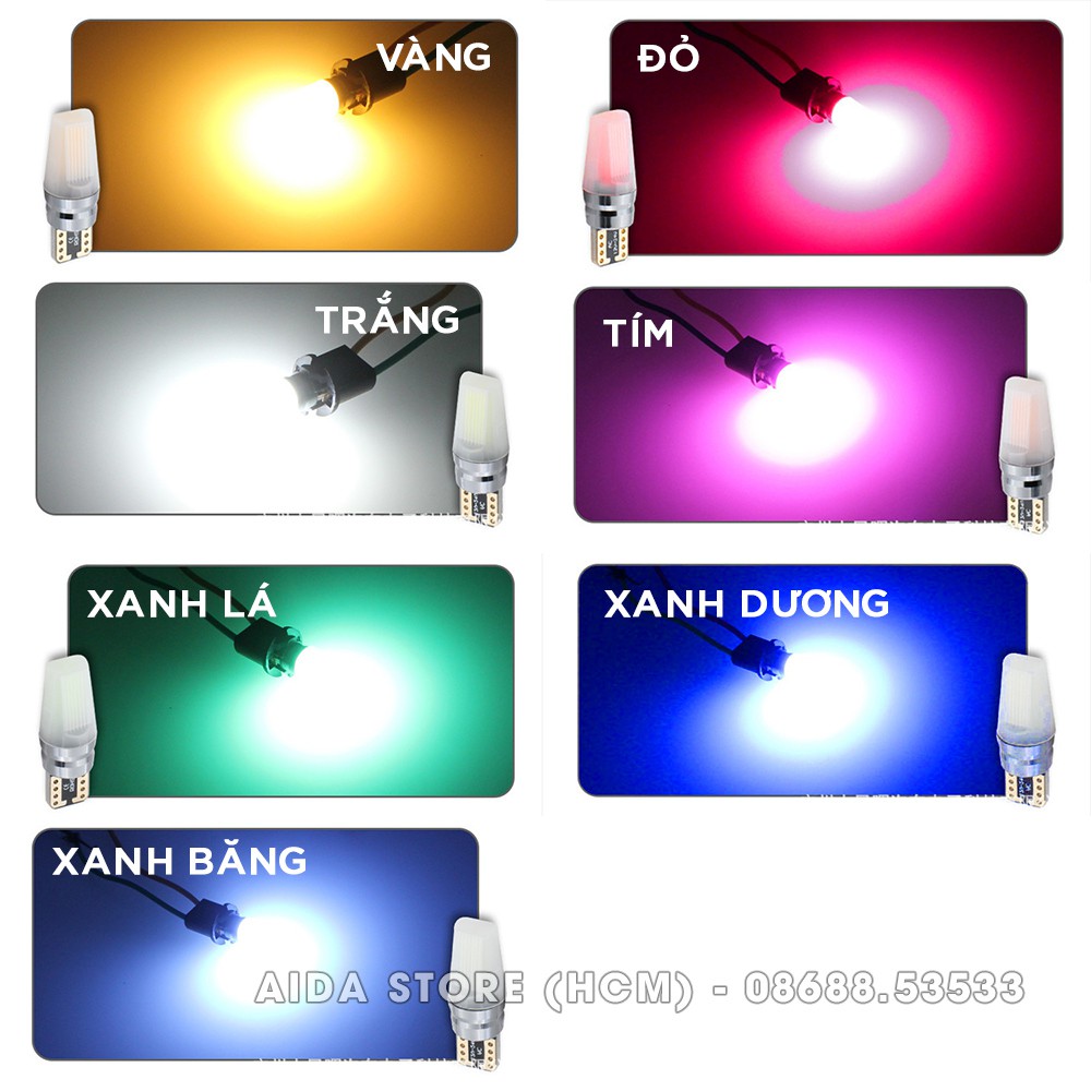 01 bóng LED T10 Super COB max sáng lắp demi, xi nhan xe máy, ô tô DC 12v