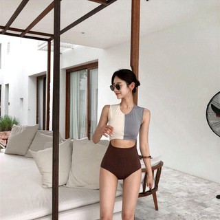 [Còn M] Bikini liền kéo khoá pha màu gọn dáng
