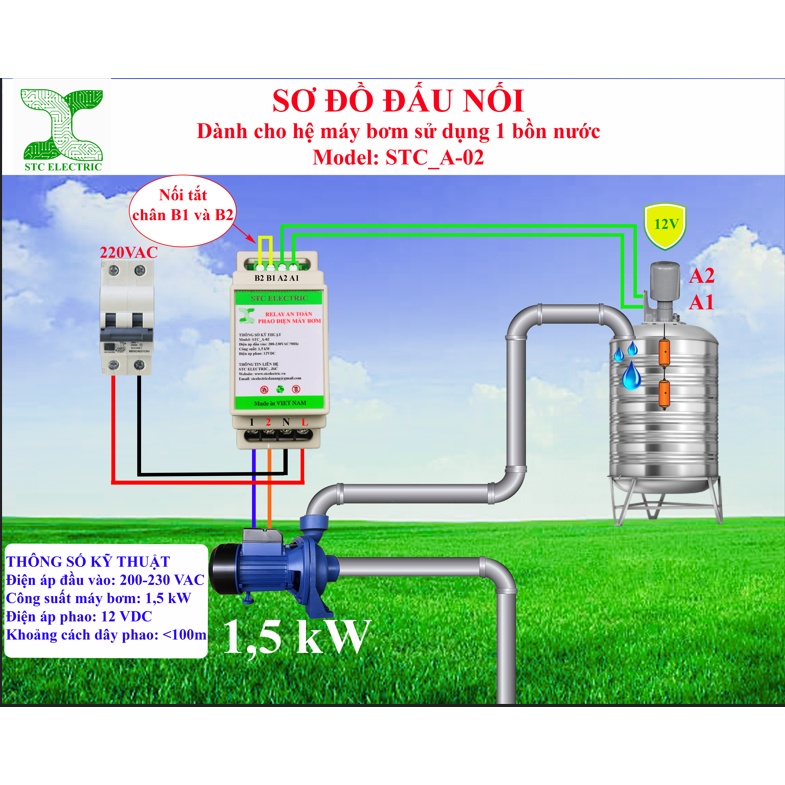 Rơ le an toàn cho phao điện, phao điện 12v, rơ le an toàn phao điện CHÍNH HÃNG STC ELECTRIC