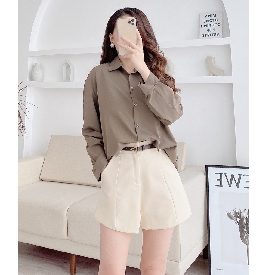 Áo sơ mi nữ, áo dài tay công sở form rộng vải lụa cao cấp, dáng dài phong cách Hàn MISS CLOTHINGS SM-10 | BigBuy360 - bigbuy360.vn
