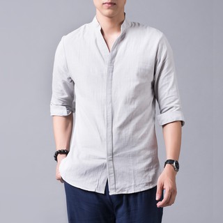 [Mã FAMALLT5 giảm 15% đơn 150K] Áo Sơ Mi Nam Cổ V Tay Lỡ Giấu Khuy Vải Đũi Cao Cấp Rough