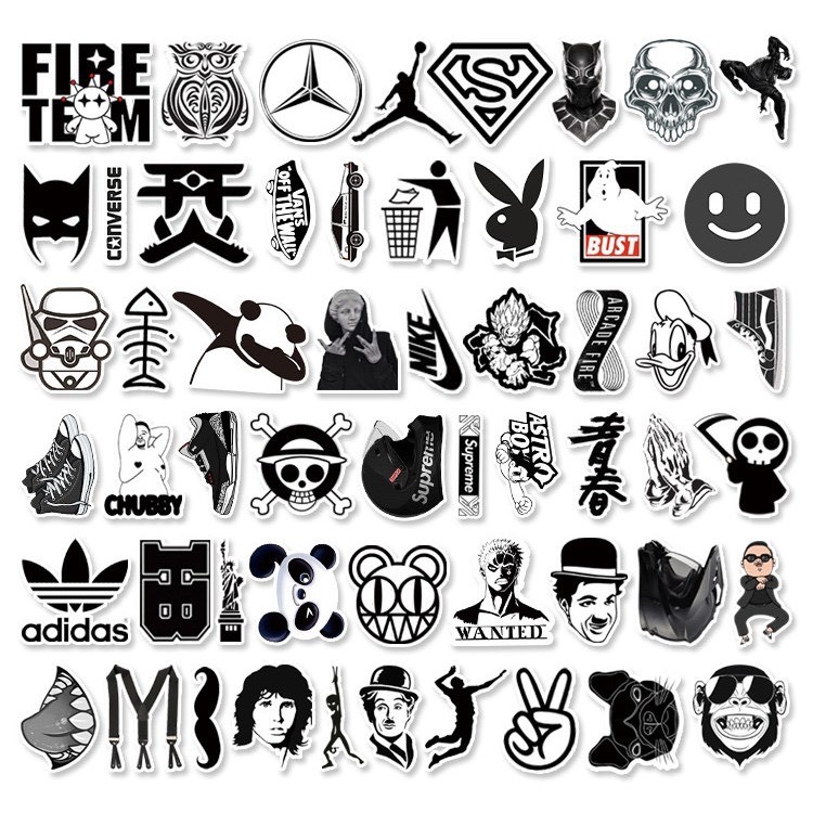 Sticker dán hoạt hình nhiều mẫu chống nước sticker dán mũ bảo hiểm vali laptop cực xinh - Đen Trắng