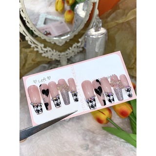 [ Nails box] Móng Úp Giả thiết kế hồng thạch phối ziczac